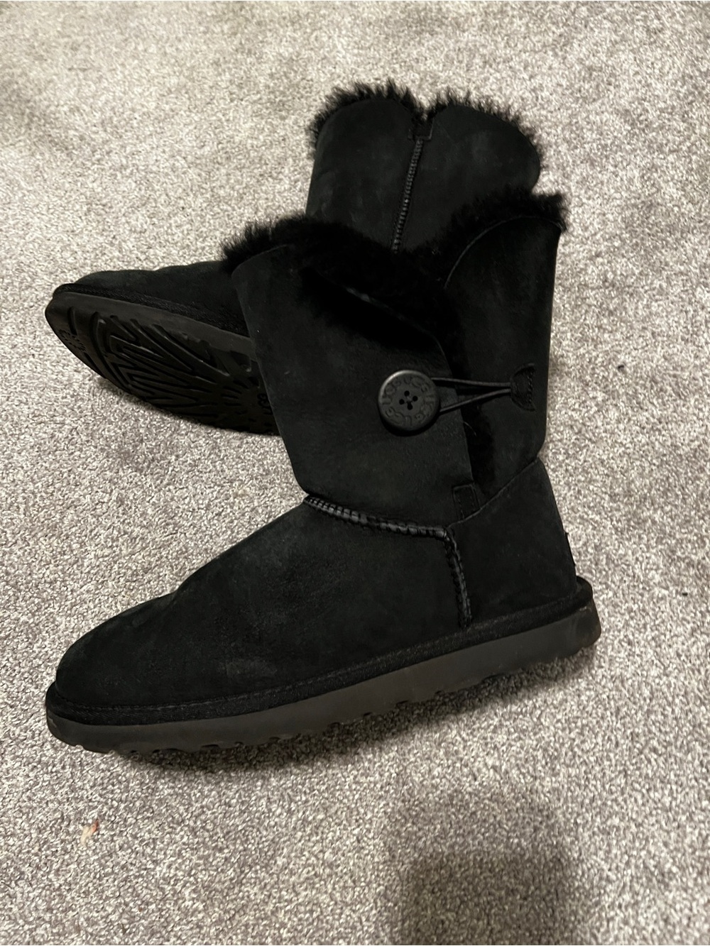 UGG Black Suede Button Short Winter Boots